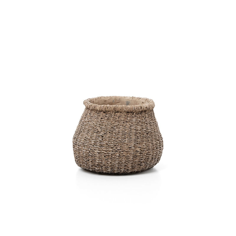 Übertopf Faux Puff – Beton Braun, Größe S, L 16,7 × B 16,7 × H 13 cm