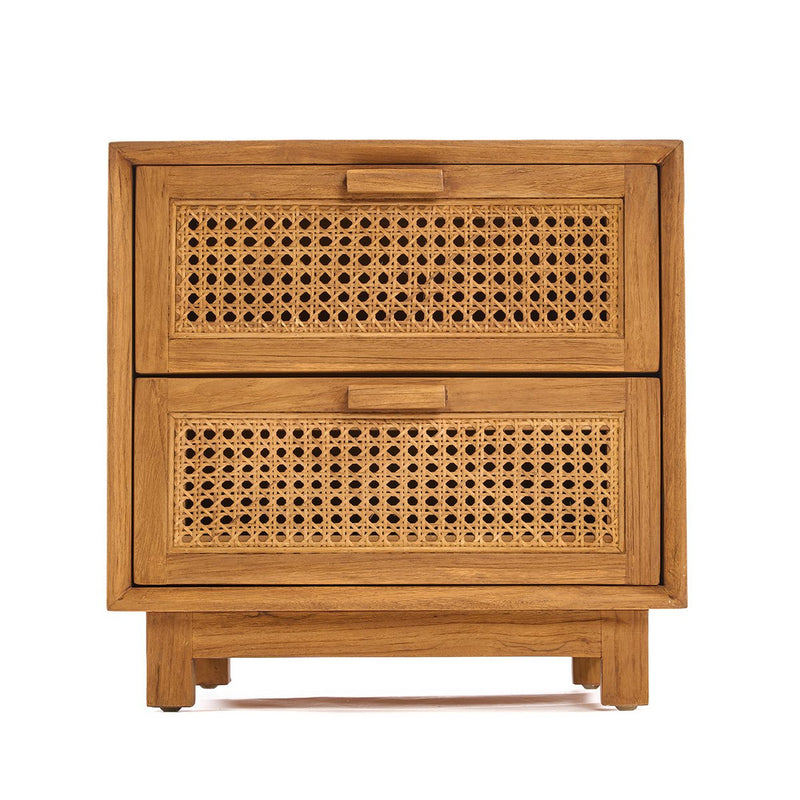 Nachttisch Harmony – Teak & Rattan, Natur, aus Teakholz und handgeflochtenes Rattan