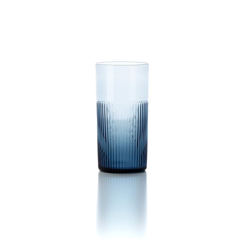 Trinkglas Azure Rippled – Blau, hoch, aus Glas, handgefertigt