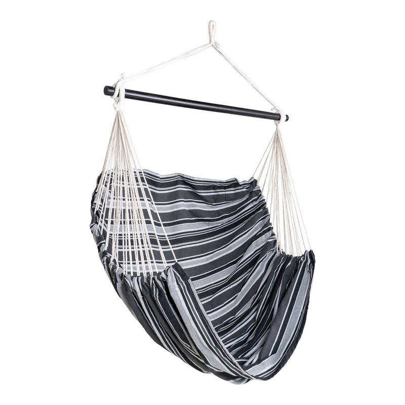 Hängesessel Lamia – Grau/Schwarz, Lärchenholz, aus 85 % Baumwolle, 15 % Polyester, Lärchenholz in Grau / Schwarz