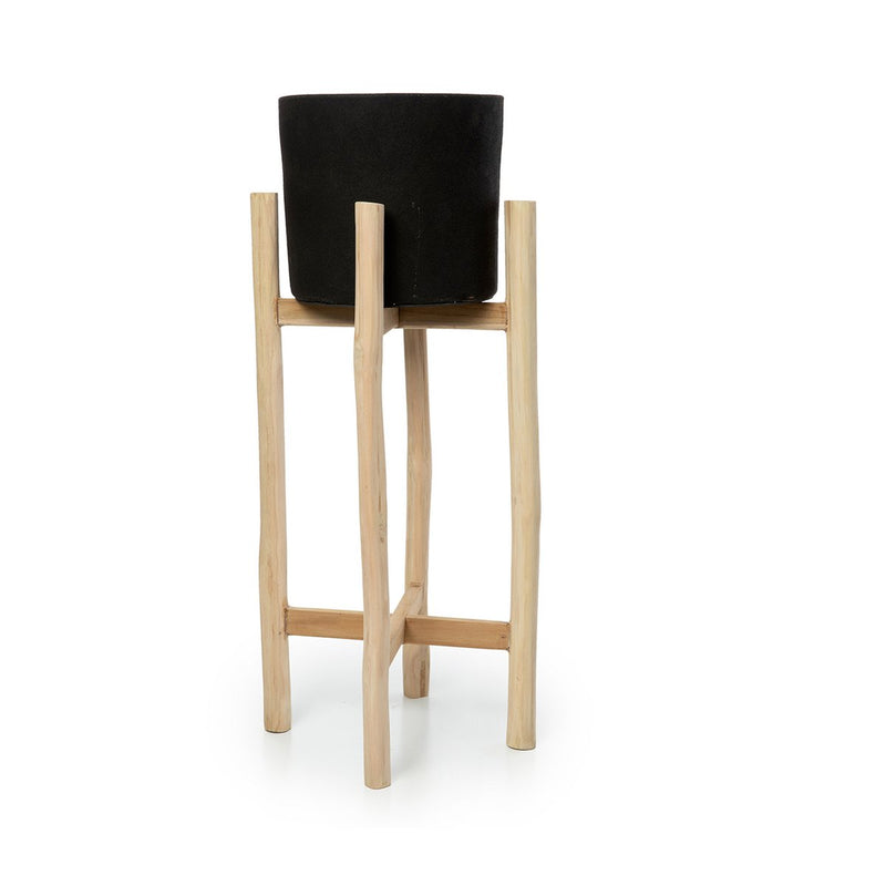 Pflanzständer Charcoal High – Terrakotta & Teak, 68 cm, aus Terrakotta und Teakholz in Schwarz / Natur