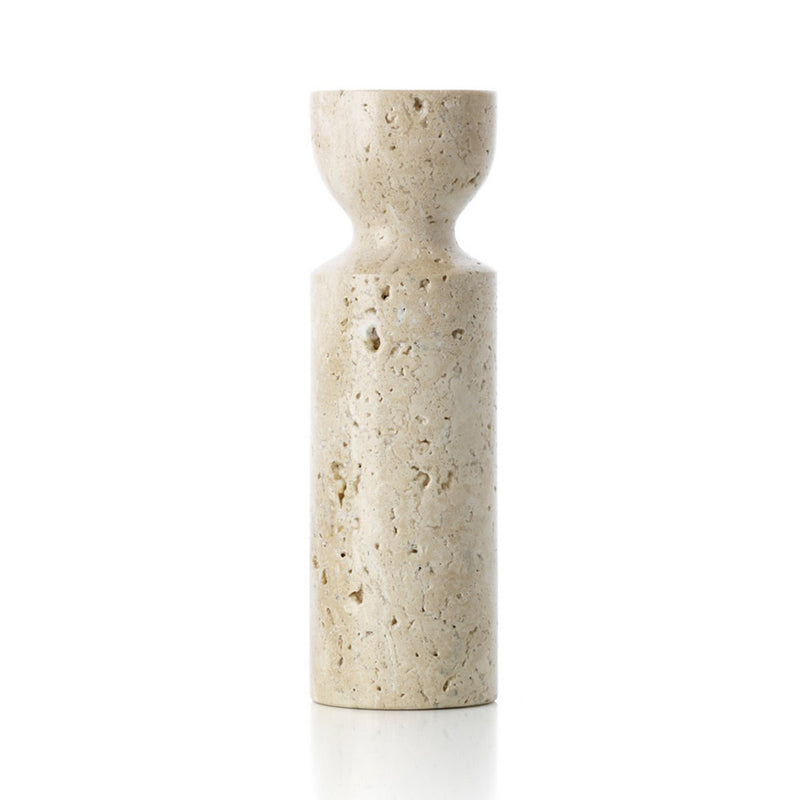 Kerzenhalter Travertin Sanduhr – Beige, Größe M, aus Travertin (Naturstein)