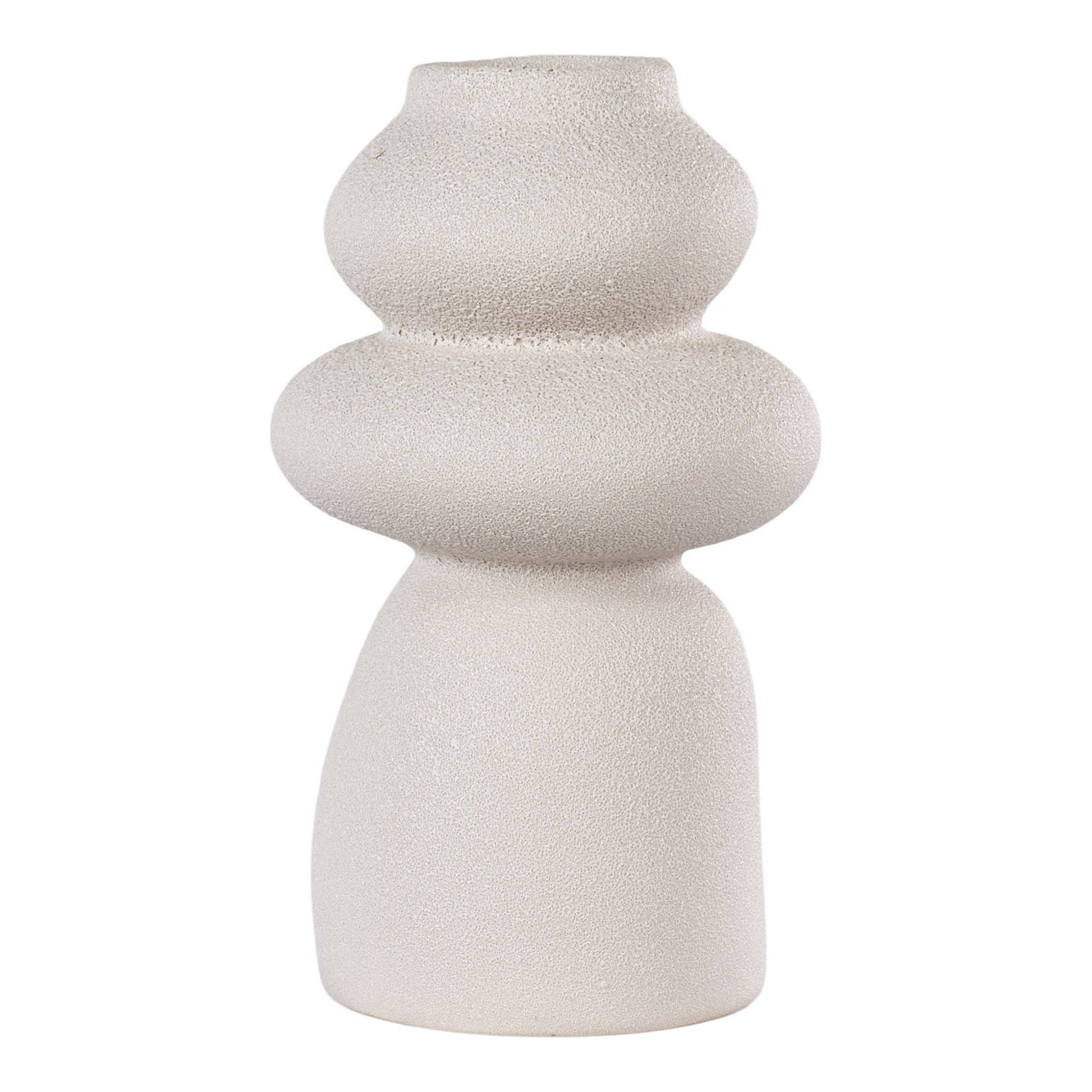 Deko Vase Beige aus Keramik, rund mit Maßen Ø 14,5 x 26,5 cm, moderne Skulptur für das Zuhause.