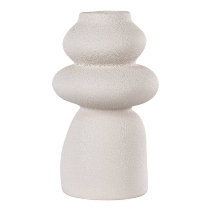 Deko Vase Beige aus Keramik, rund mit Maßen Ø 14,5 x 26,5 cm, moderne Skulptur für das Zuhause.