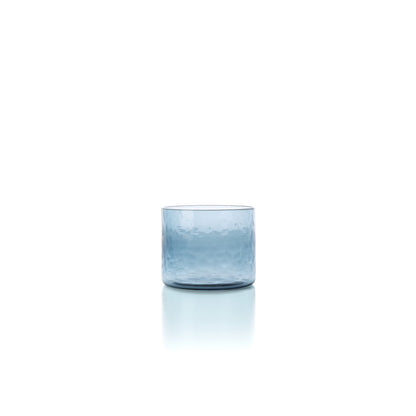 Trinkglas Azure Hammered – Blau, niedrig, aus Glas, handgefertigt