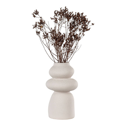 Deko Vase Beige aus Keramik, rund mit Ø 14,5 x 26,5 cm, dekoriert mit Trockenblumen.