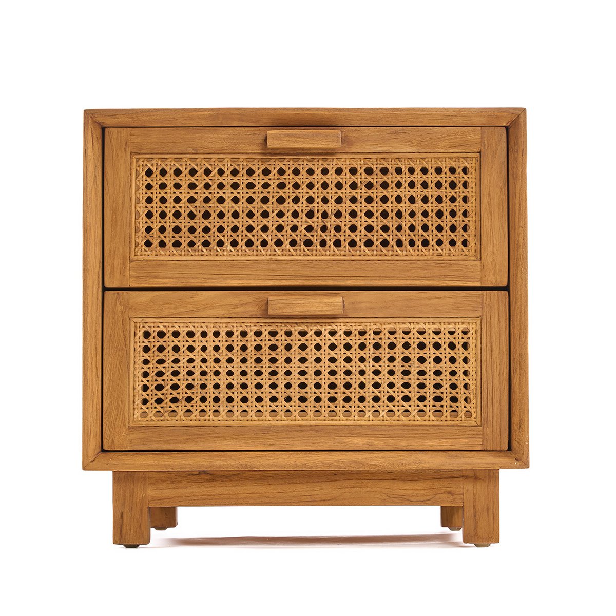 Nachttisch Harmony – Teak & Rattan, Natur, aus Teakholz und handgeflochtenes Rattan