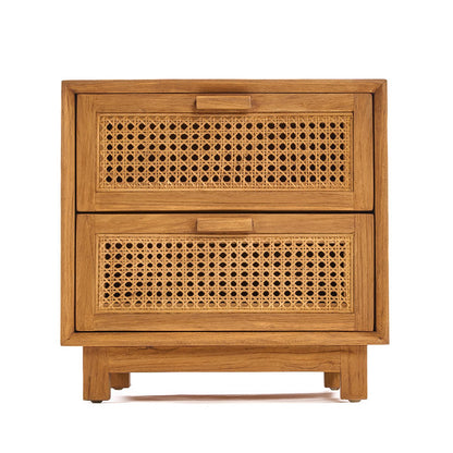 Nachttisch Harmony – Teak & Rattan, Natur, aus Teakholz und handgeflochtenes Rattan
