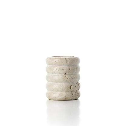 Teelichthalter Travertin Ripple – Beige, Größe S, aus Travertin (Naturstein)