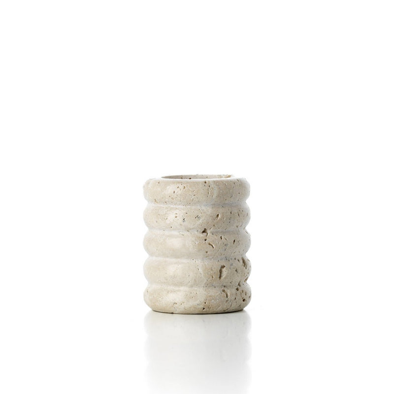 Teelichthalter Travertin Ripple – Beige, Größe S, aus Travertin (Naturstein)