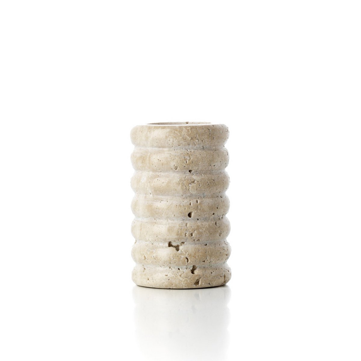 Teelichthalter Travertin Ripple – Beige, Größe M, aus Travertin (Naturstein)