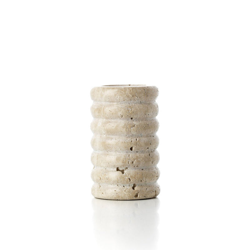 Teelichthalter Travertin Ripple – Beige, Größe M, aus Travertin (Naturstein)