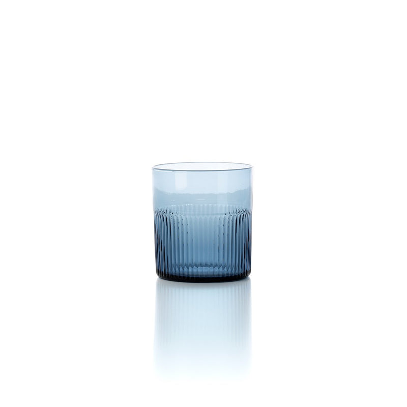 Trinkglas Azure Rippled – Blau, niedrig, aus Glas, handgefertigt in Blau / Indigo