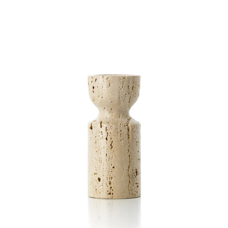 Kerzenhalter Travertin Sanduhr – Beige, Größe S, aus Travertin (Naturstein)