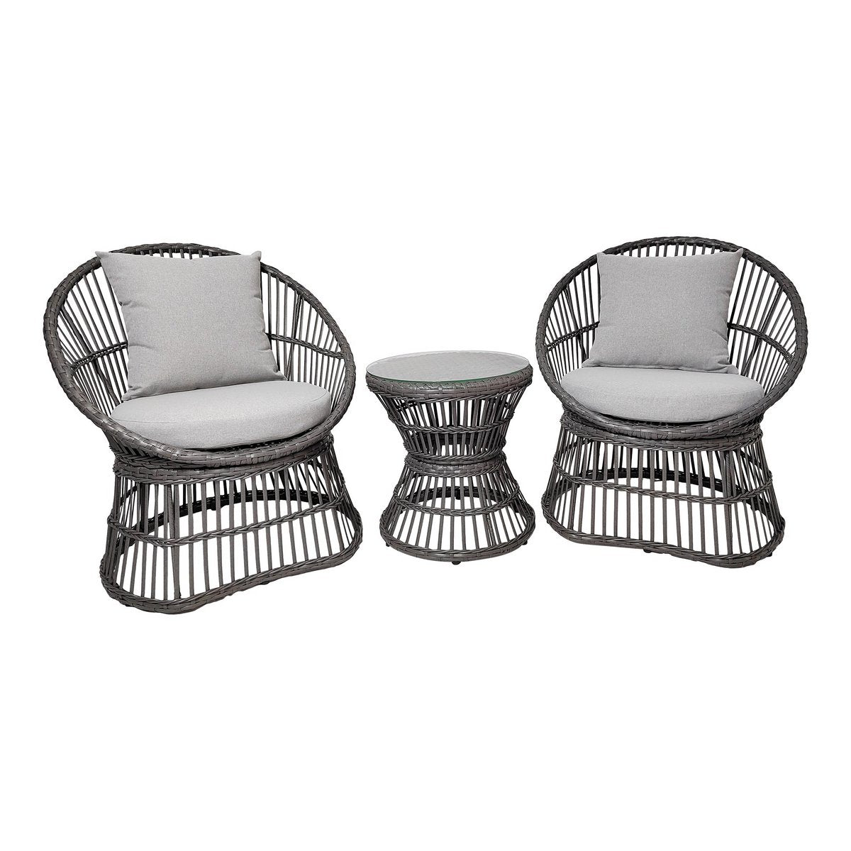 Lounge-Set Natal – Rattan Grau, inkl. Kissen, aus Rattangeflecht