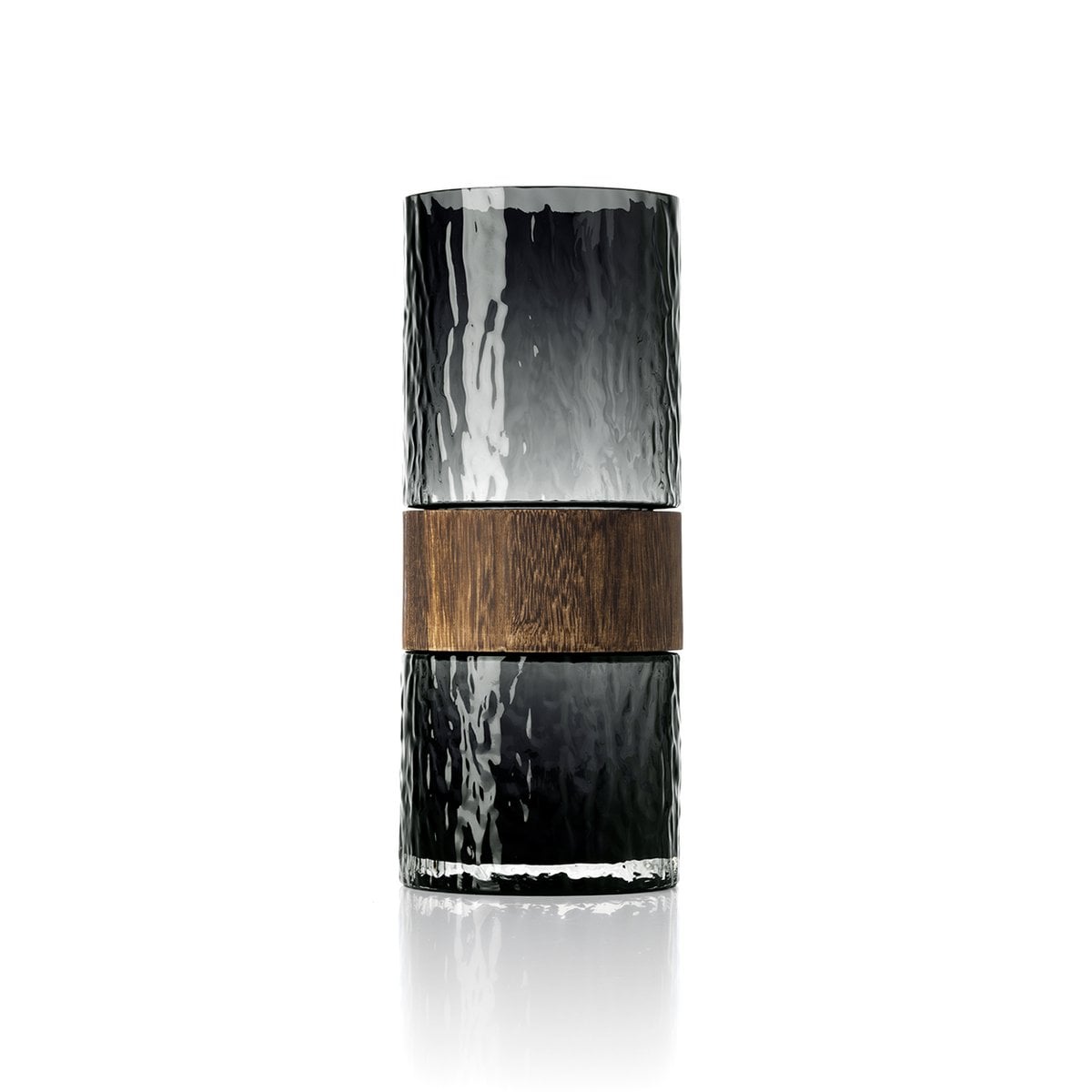 Vase Wood You Be Mine – Glas & Holz, Größe L, aus Glas mit Holzakzent in Dunkelgrau / Natur