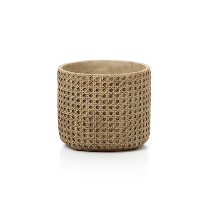 Übertopf RattanRock – Beton Natur, Größe L, aus Beton mit Rattan-Optik