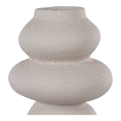 Deko Vase Beige aus Keramik, rund mit skulpturalem Design und den Maßen Ø 14,5 x 26,5 cm.