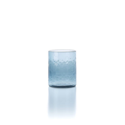 Trinkglas Azure Hammered – Blau, hoch, aus Glas, handgefertigt