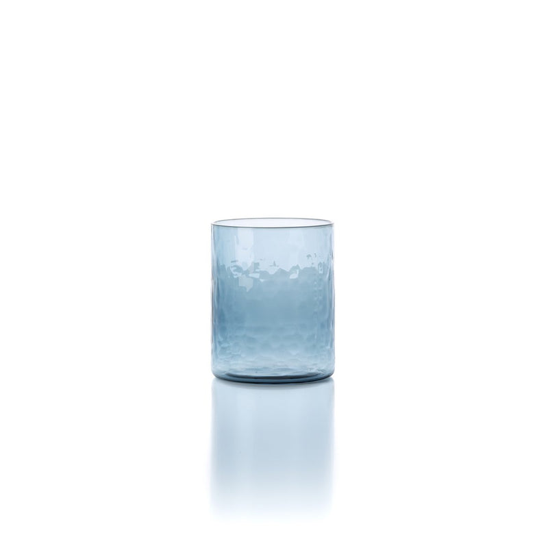 Trinkglas Azure Hammered – Blau, hoch, aus Glas, handgefertigt